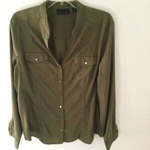7th Avenue New York & Company Olive Green Button Up Woman’s Blouse Size XL